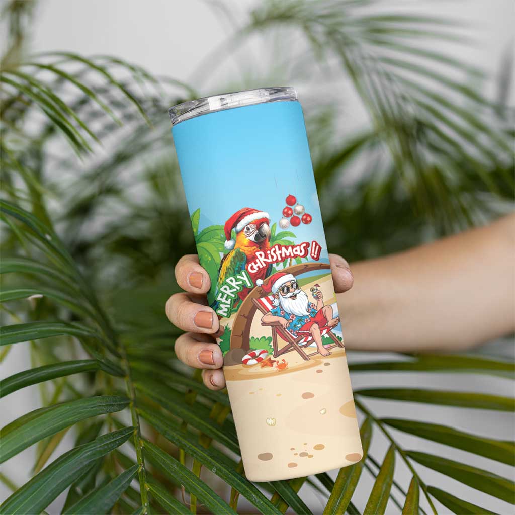 Personalized Hawaii Santa Parrot Christmas Skinny Tumbler Summer Vibe - Polynesian Pride