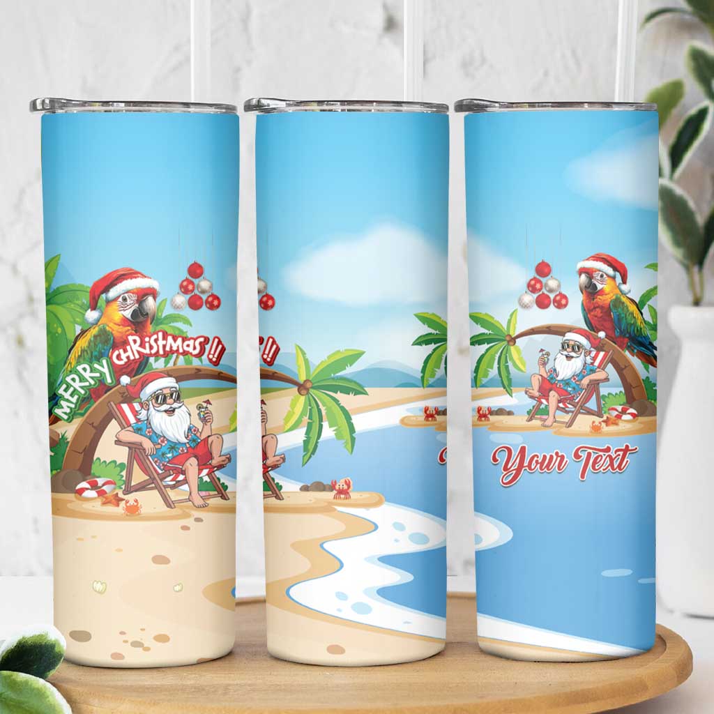 Personalized Hawaii Santa Parrot Christmas Skinny Tumbler Summer Vibe - Polynesian Pride