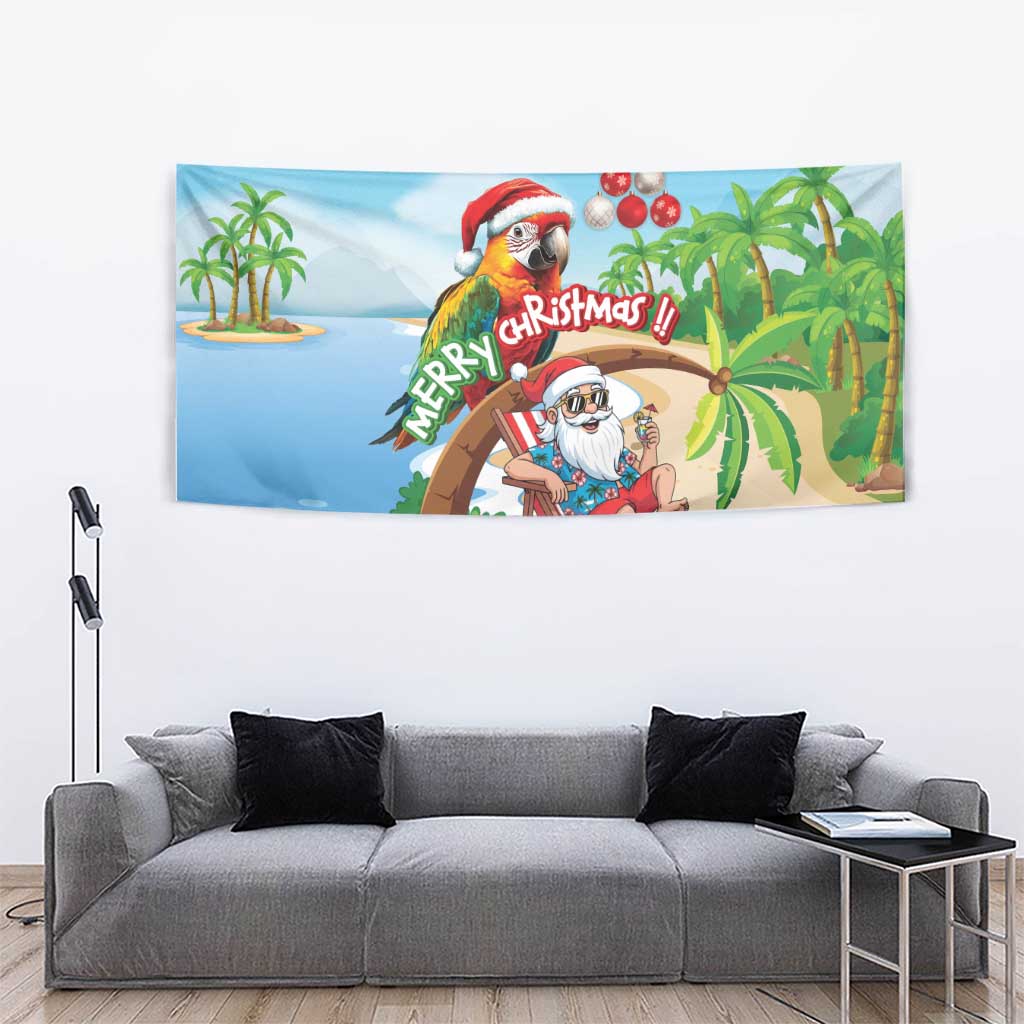 Hawaii Santa Parrot Christmas Tapestry Summer Vibe - Polynesian Pride