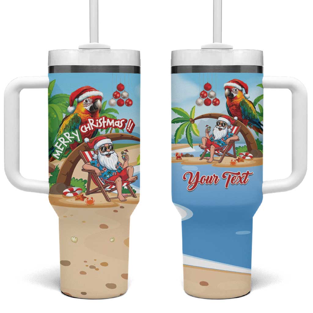 Personalized Hawaii Santa Parrot Christmas Tumbler With Handle Summer Vibe - Polynesian Pride