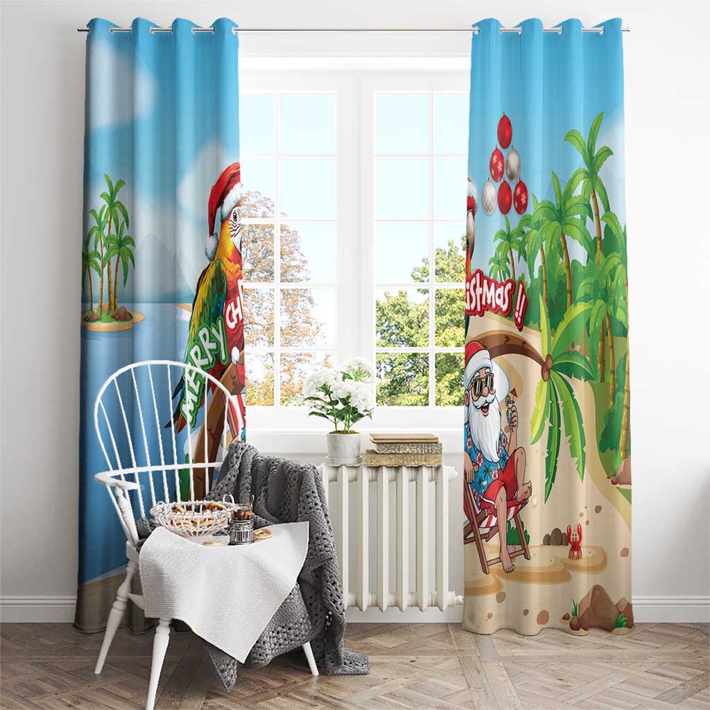 Hawaii Santa Parrot Christmas Window Curtain Summer Vibe - Polynesian Pride
