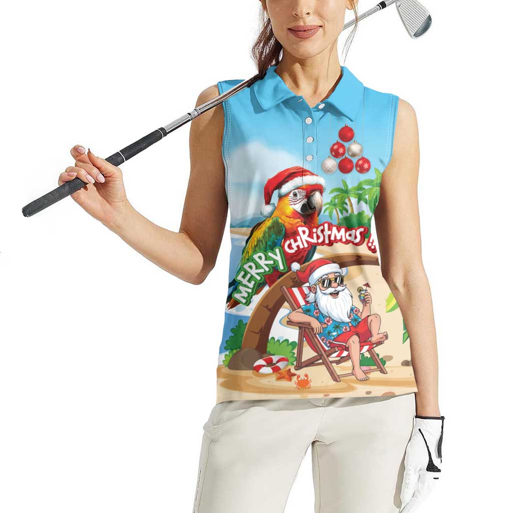 Personalized Hawaii Santa Parrot Christmas Women Sleeveless Polo Shirt Summer Vibe - Polynesian Pride