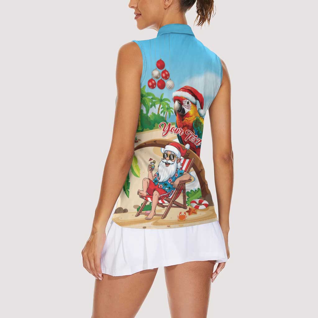 Personalized Hawaii Santa Parrot Christmas Women Sleeveless Polo Shirt Summer Vibe - Polynesian Pride