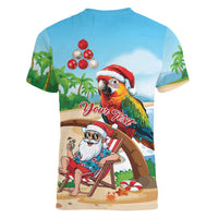 Personalized Hawaii Santa Parrot Christmas Women V-Neck T-Shirt Summer Vibe - Polynesian Pride