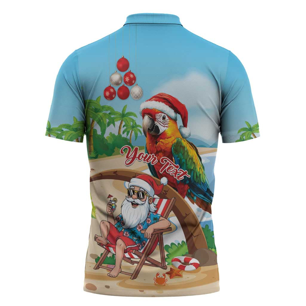 Personalized Hawaii Santa Parrot Christmas Zipper Polo Shirt Summer Vibe - Polynesian Pride