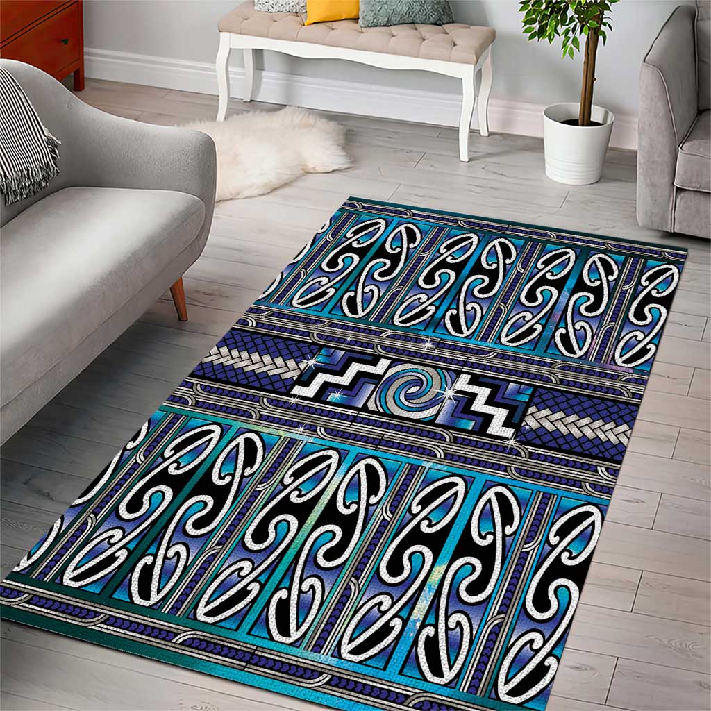 Maori Matariki Area Rug Blue Galaxy Aesthetic Koru Art