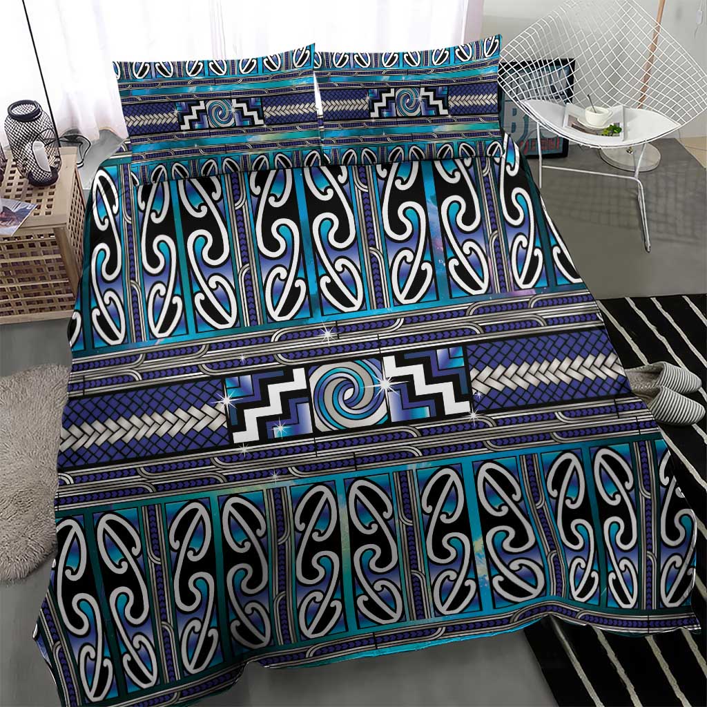 Maori Matariki Bedding Set Blue Galaxy Aesthetic Koru Art