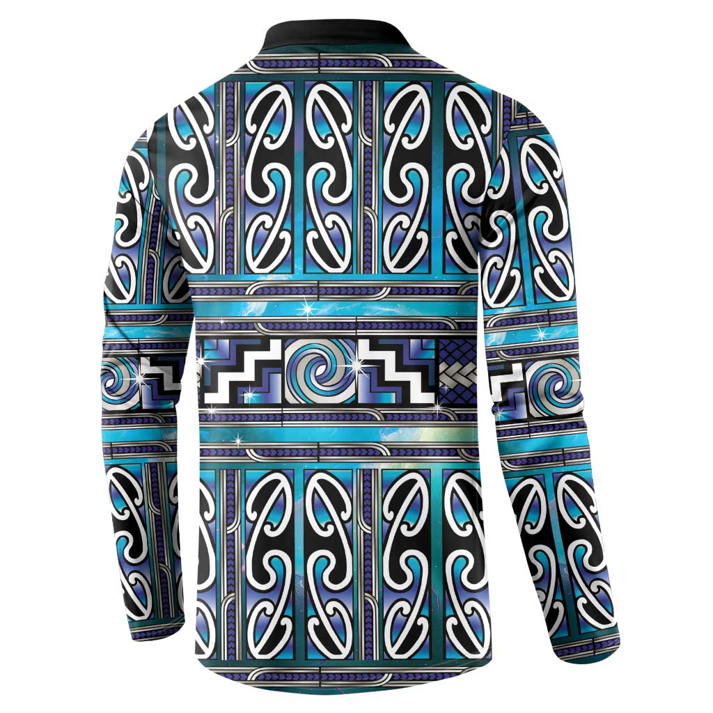 Maori Matariki Button Sweatshirt Blue Galaxy Aesthetic Koru Art