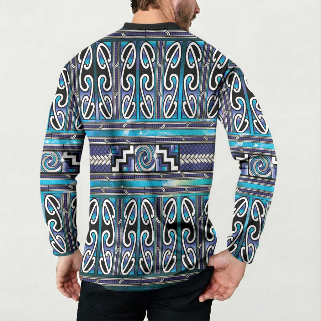 Maori Matariki Button Sweatshirt Blue Galaxy Aesthetic Koru Art