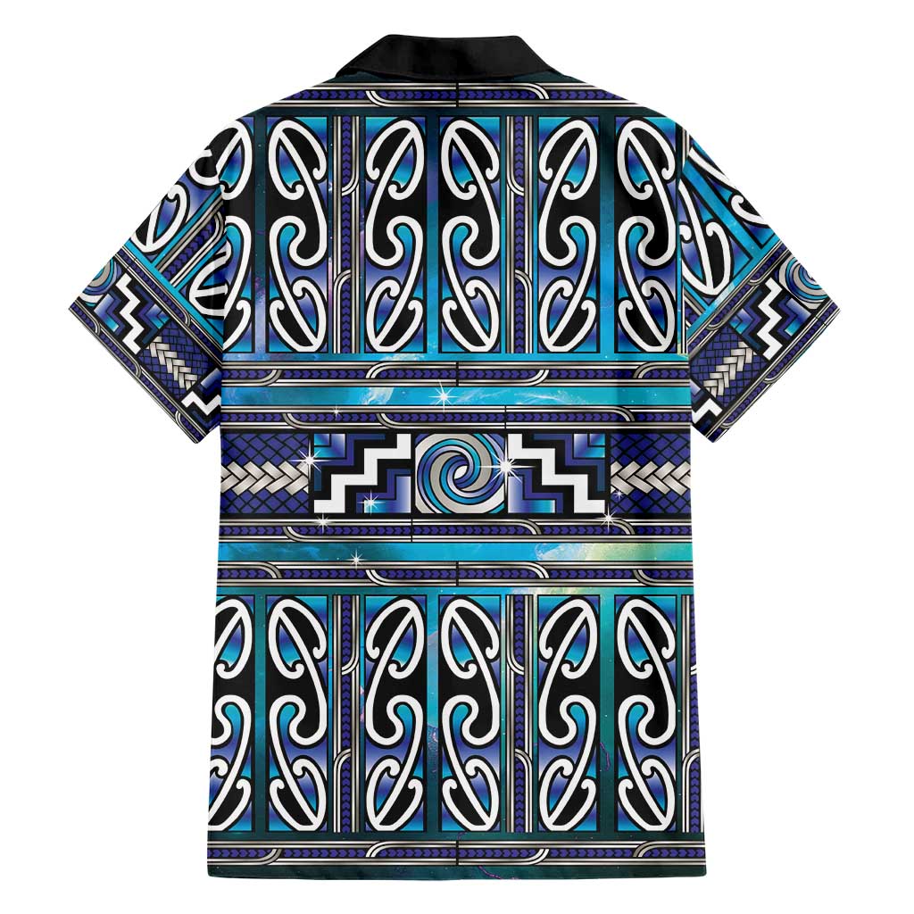Maori Matariki Family Matching Off Shoulder Short Dress and Hawaiian Shirt Blue Galaxy Aesthetic Koru Art LT01 - Polynesian Pride