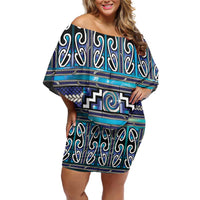 Maori Matariki Family Matching Off Shoulder Short Dress and Hawaiian Shirt Blue Galaxy Aesthetic Koru Art LT01 Mom's Dress Blue - Polynesian Pride