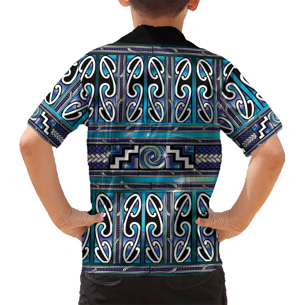 Maori Matariki Family Matching Puletasi and Hawaiian Shirt Blue Galaxy Aesthetic Koru Art