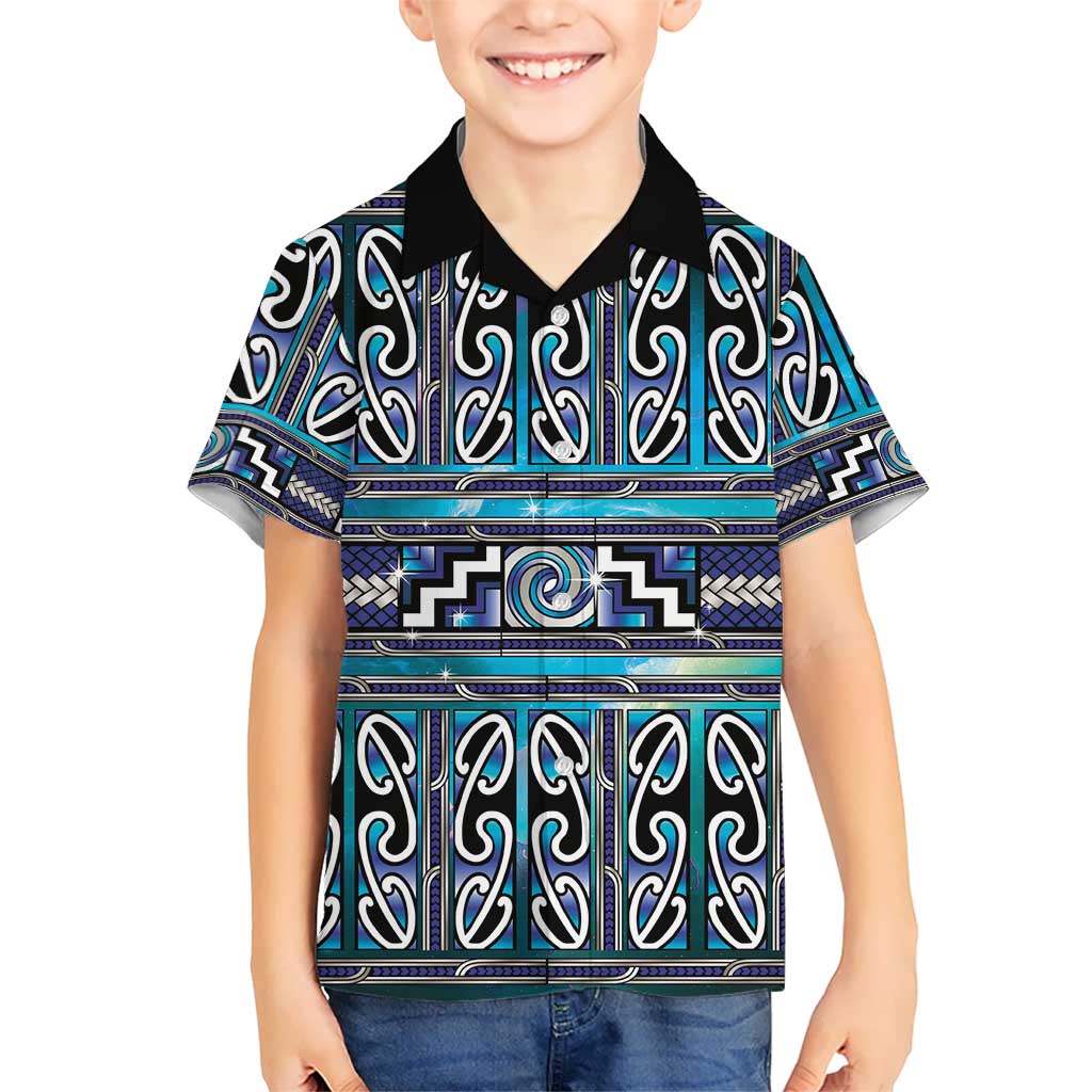 Maori Matariki Family Matching Puletasi and Hawaiian Shirt Blue Galaxy Aesthetic Koru Art