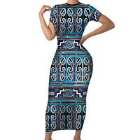 Maori Matariki Family Matching Short Sleeve Bodycon Dress and Hawaiian Shirt Blue Galaxy Aesthetic Koru Art LT01 Mom's Dress Blue - Polynesian Pride