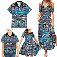 Maori Matariki Family Matching Summer Maxi Dress and Hawaiian Shirt Blue Galaxy Aesthetic Koru Art LT01 - Polynesian Pride