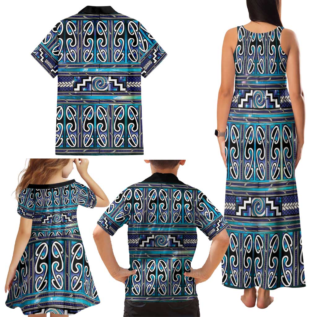 Maori Matariki Family Matching Tank Maxi Dress and Hawaiian Shirt Blue Galaxy Aesthetic Koru Art LT01 - Polynesian Pride