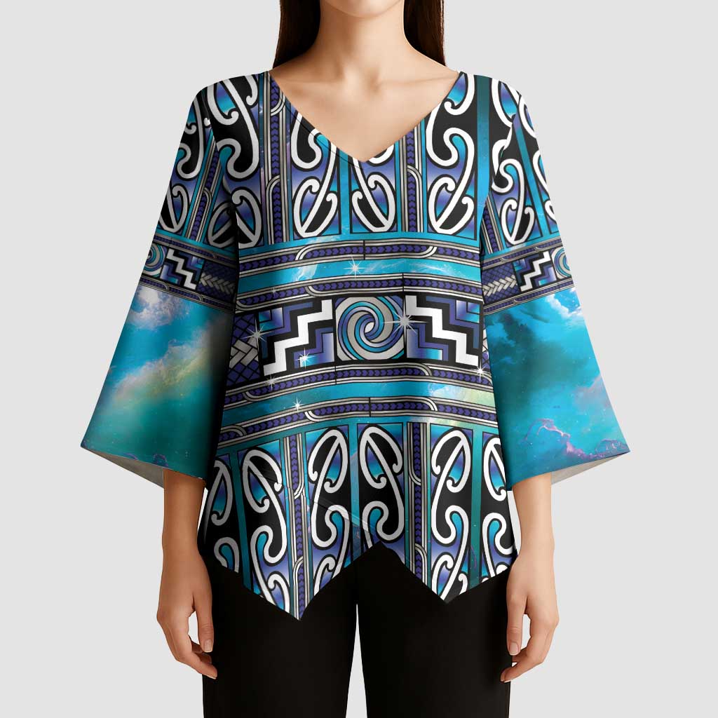 Maori Matariki Kimono Sleeve Blouse Blue Galaxy Aesthetic Koru Art