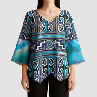 Maori Matariki Kimono Sleeve Blouse Blue Galaxy Aesthetic Koru Art