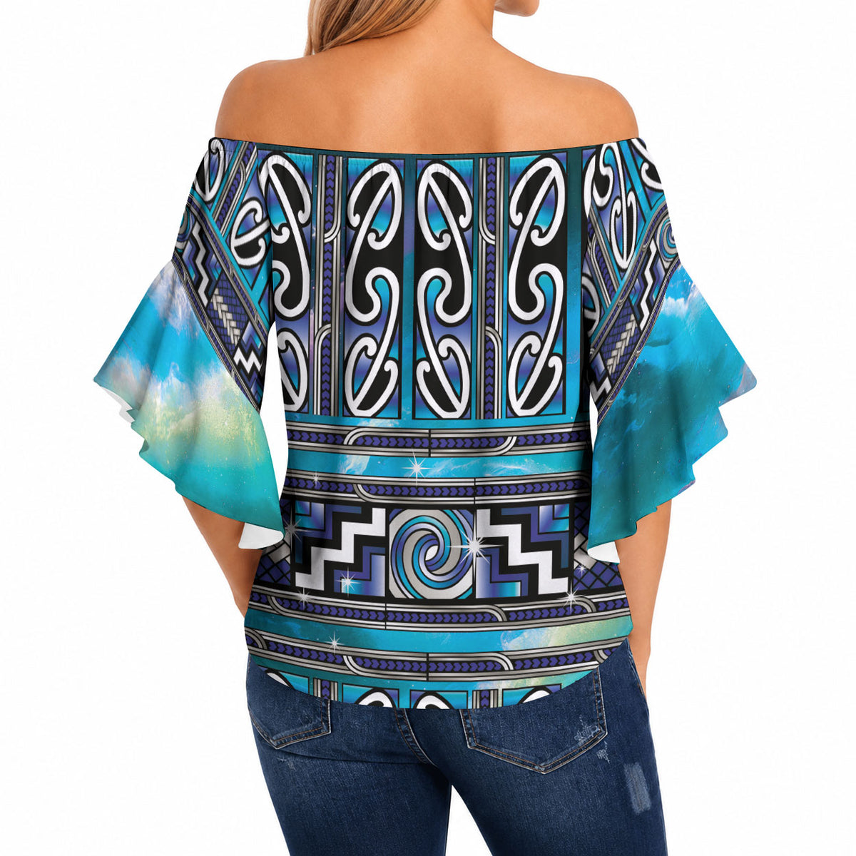 Maori Matariki Off Shoulder Wrap Waist Top Blue Galaxy Aesthetic Koru Art LT01 - Polynesian Pride