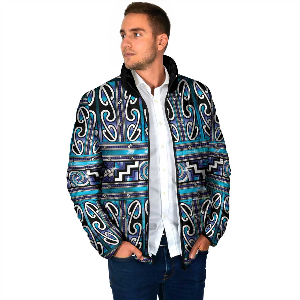 Maori Matariki Padded Jacket Blue Galaxy Aesthetic Koru Art