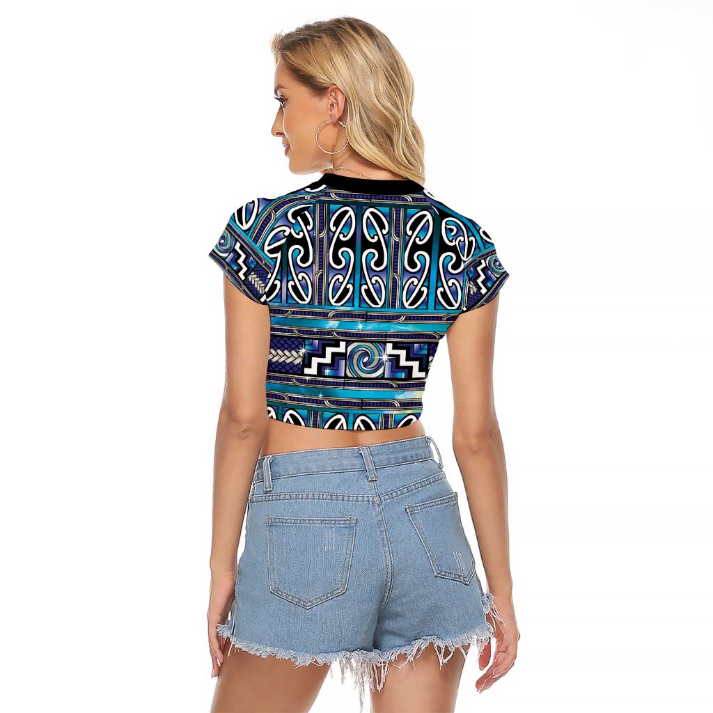 Maori Matariki Raglan Cropped T Shirt Blue Galaxy Aesthetic Koru Art