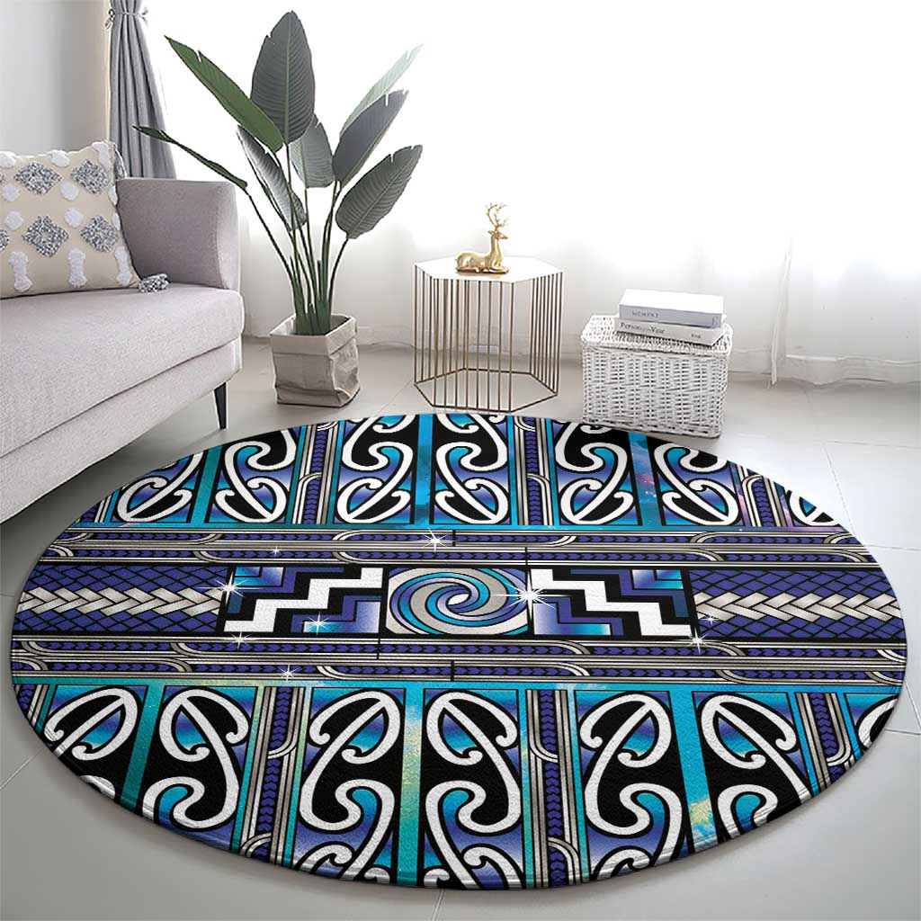Maori Matariki Round Carpet Blue Galaxy Aesthetic Koru Art
