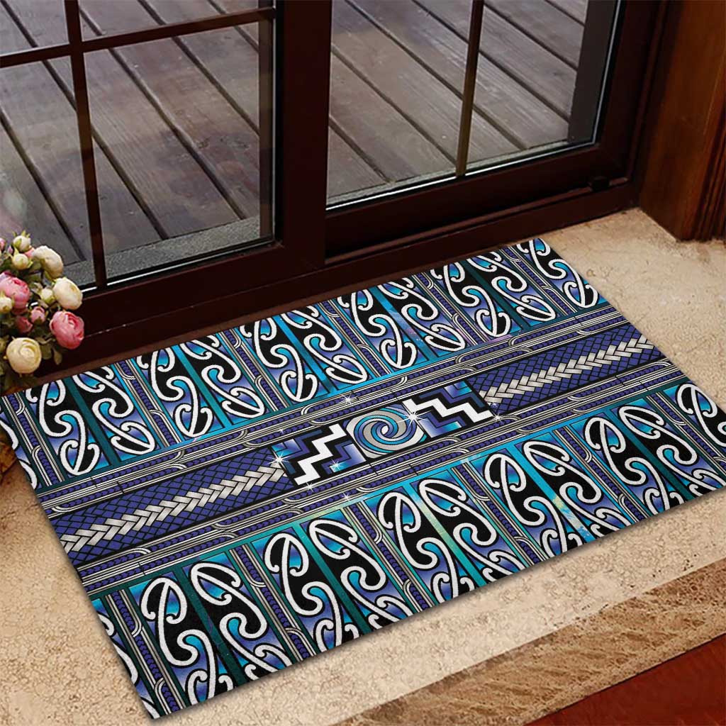 Maori Matariki Rubber Doormat Blue Galaxy Aesthetic Koru Art