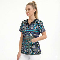 Maori Matariki Scrub Top Blue Galaxy Aesthetic Koru Art