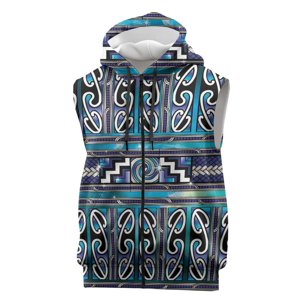 Maori Matariki Sleeveless Zip Hoodie Blue Galaxy Aesthetic Koru Art