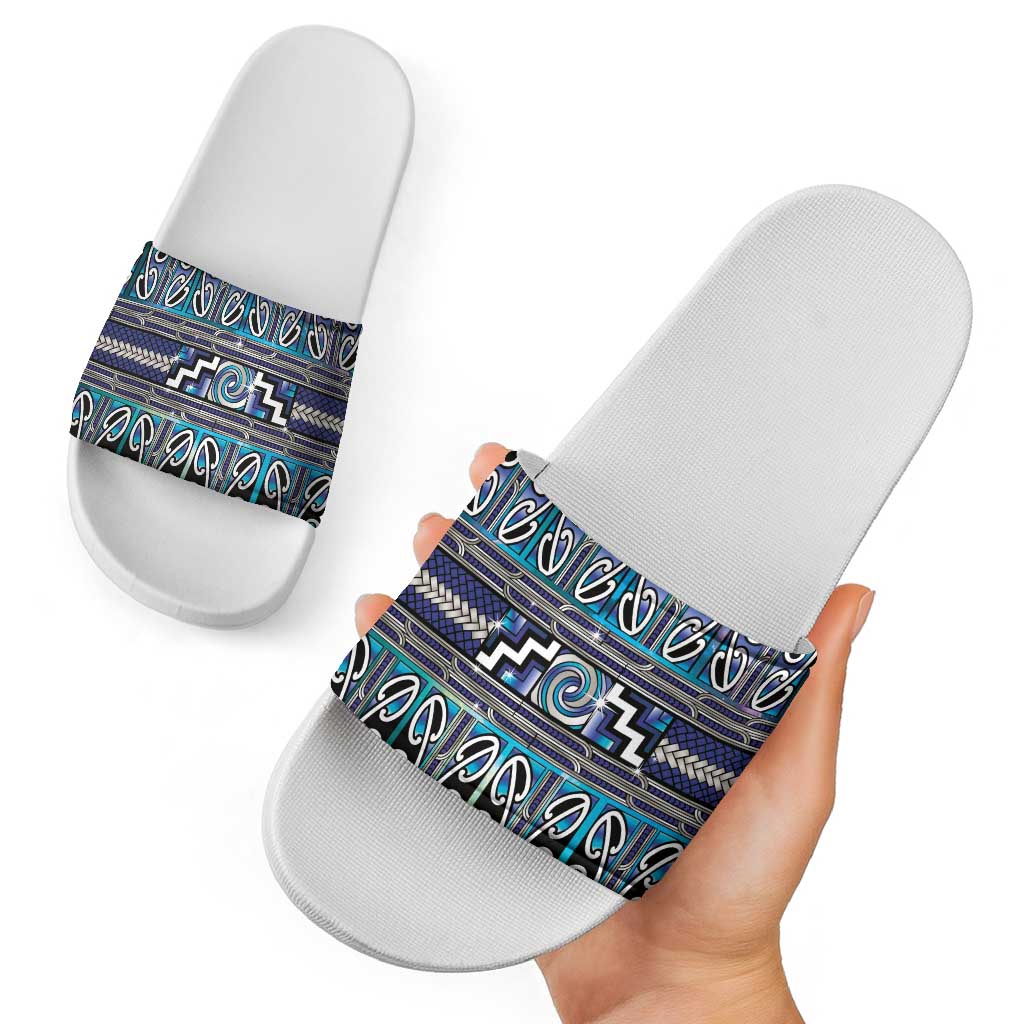 Maori Matariki Slide Sandals Blue Galaxy Aesthetic Koru Art