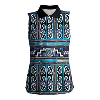 Maori Matariki Women Sleeveless Polo Shirt Blue Galaxy Aesthetic Koru Art