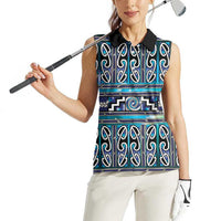 Maori Matariki Women Sleeveless Polo Shirt Blue Galaxy Aesthetic Koru Art