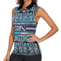 Maori Matariki Women Sleeveless Polo Shirt Blue Galaxy Aesthetic Koru Art
