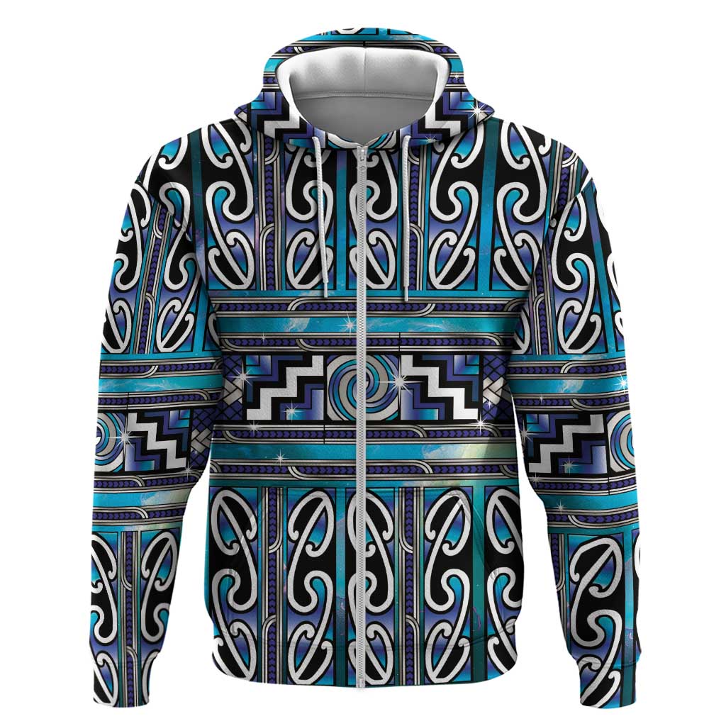 Maori Matariki Zip Hoodie Blue Galaxy Aesthetic Koru Art