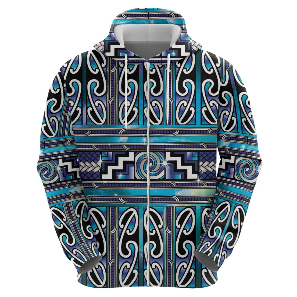 Maori Matariki Zip Hoodie Blue Galaxy Aesthetic Koru Art