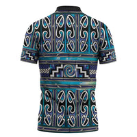 Maori Matariki Zipper Polo Shirt Blue Galaxy Aesthetic Koru Art