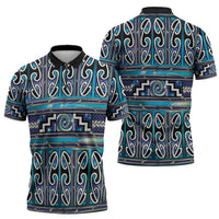 Maori Matariki Zipper Polo Shirt Blue Galaxy Aesthetic Koru Art