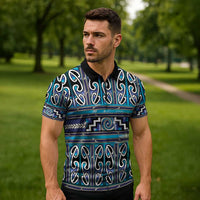 Maori Matariki Zipper Polo Shirt Blue Galaxy Aesthetic Koru Art