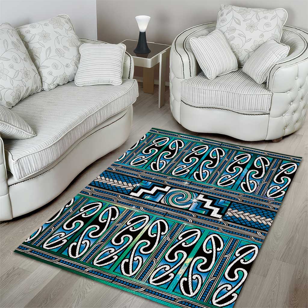 Maori Matariki Area Rug Green Galaxy Aesthetic Koru Art