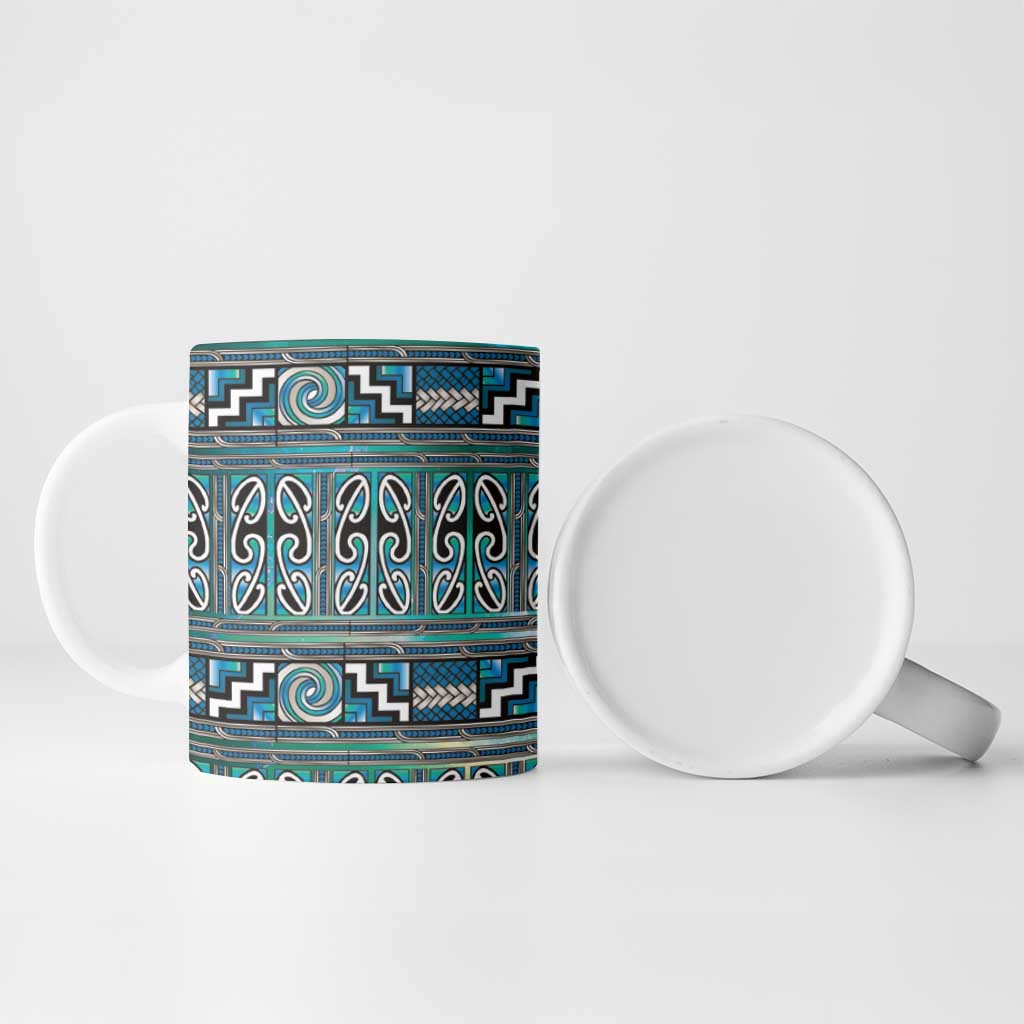 Maori Matariki Ceramic Mug Green Galaxy Aesthetic Koru Art