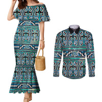 Maori Matariki Couples Matching Mermaid Dress and Long Sleeve Button Shirt Green Galaxy Aesthetic Koru Art LT01 Green - Polynesian Pride