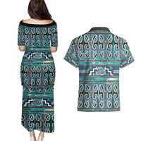 Maori Matariki Couples Matching Puletasi and Hawaiian Shirt Green Galaxy Aesthetic Koru Art LT01 - Polynesian Pride