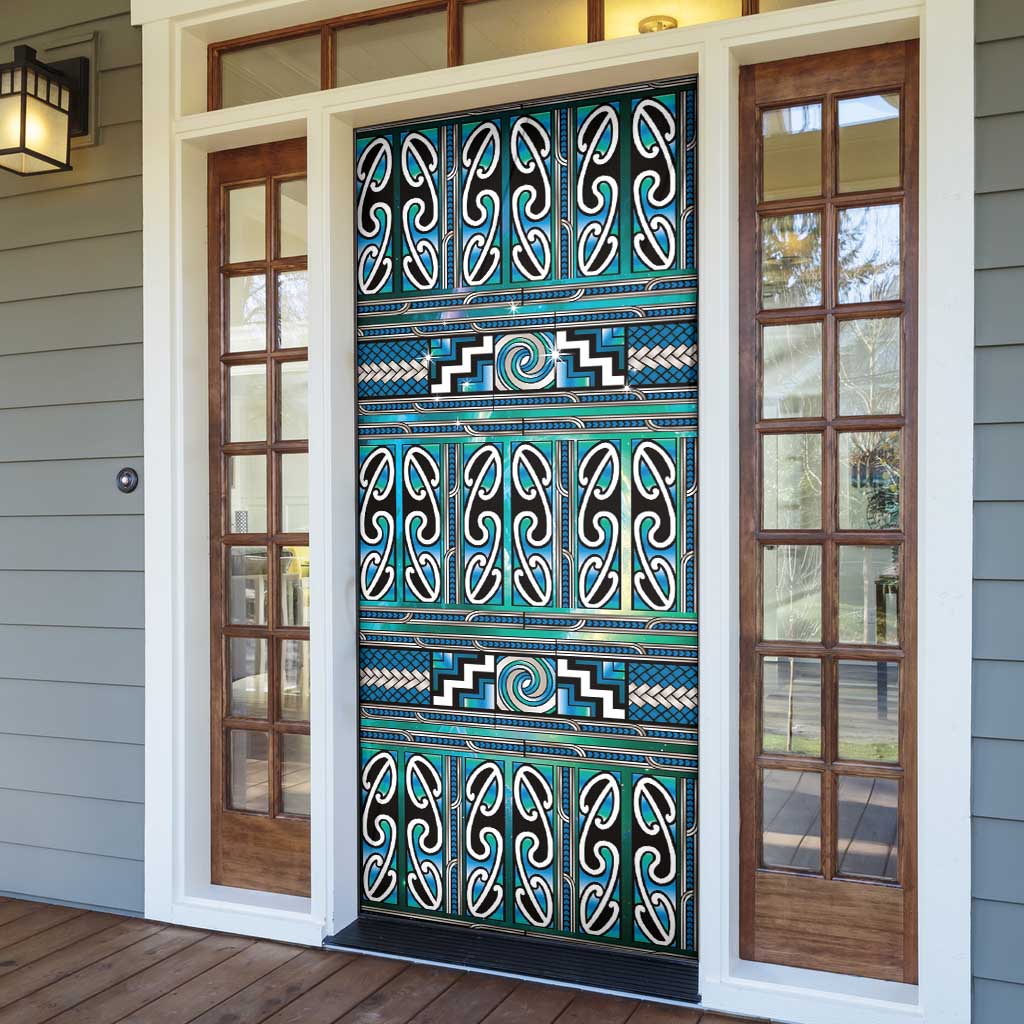 Maori Matariki Door Cover Green Galaxy Aesthetic Koru Art