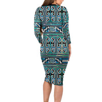 Maori Matariki Family Matching Long Sleeve Bodycon Dress and Hawaiian Shirt Green Galaxy Aesthetic Koru Art LT01 - Polynesian Pride