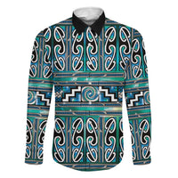 Maori Matariki Family Matching Off The Shoulder Long Sleeve Dress and Hawaiian Shirt Green Galaxy Aesthetic Koru Art LT01 Dad's Shirt - Long Sleeve Green - Polynesian Pride