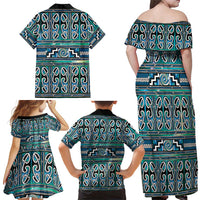 Maori Matariki Family Matching Off Shoulder Maxi Dress and Hawaiian Shirt Green Galaxy Aesthetic Koru Art LT01 - Polynesian Pride