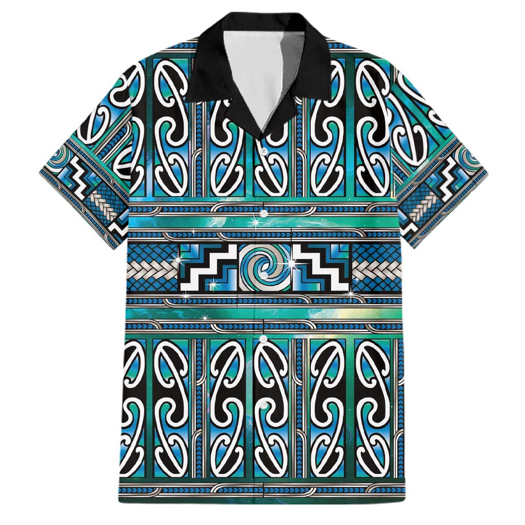 Maori Matariki Family Matching Off Shoulder Short Dress and Hawaiian Shirt Green Galaxy Aesthetic Koru Art LT01 Dad's Shirt - Short Sleeve Green - Polynesian Pride