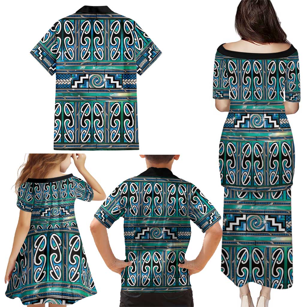 Maori Matariki Family Matching Puletasi and Hawaiian Shirt Green Galaxy Aesthetic Koru Art LT01 - Polynesian Pride