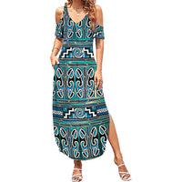 Maori Matariki Family Matching Summer Maxi Dress and Hawaiian Shirt Green Galaxy Aesthetic Koru Art LT01 Mom's Dress Green - Polynesian Pride