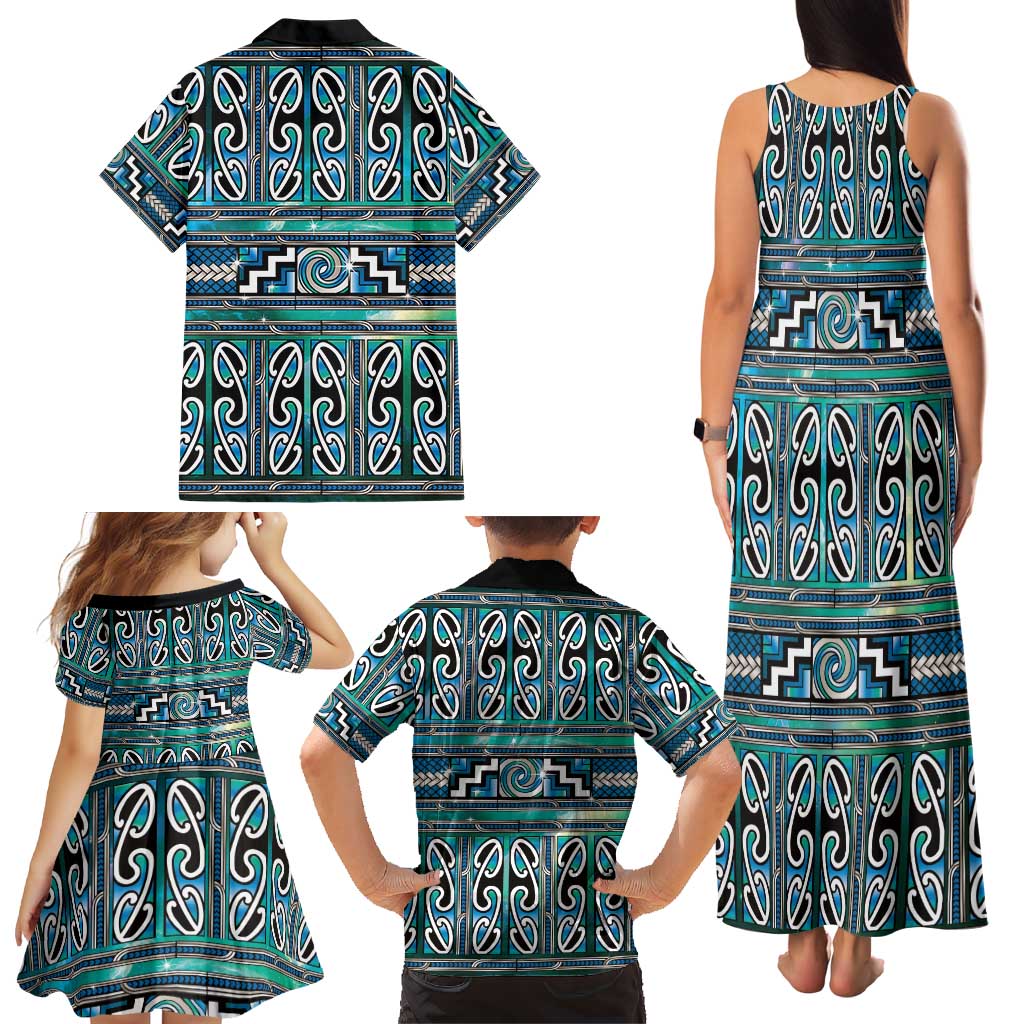 Maori Matariki Family Matching Tank Maxi Dress and Hawaiian Shirt Green Galaxy Aesthetic Koru Art LT01 - Polynesian Pride